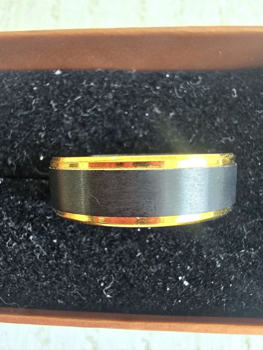 Men's Black and Gold Tungsten Comfort-Fit Band Sz 11